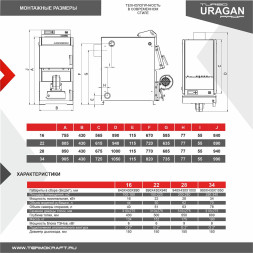 Котел твердотоп полуавтомат URAGAN Prof Turbo 16